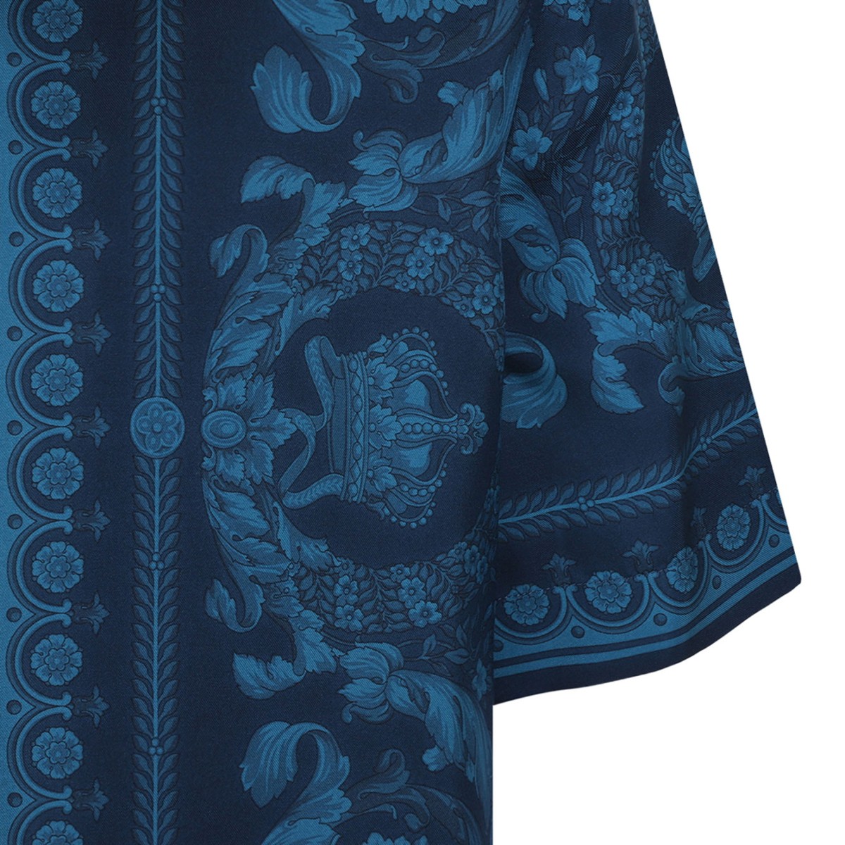 Petrol Blue Tonal Baroque Silk Shirt