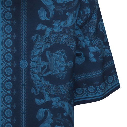Petrol Blue Tonal Baroque Silk Shirt