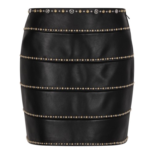 Black Decorated Leather Miniskirt