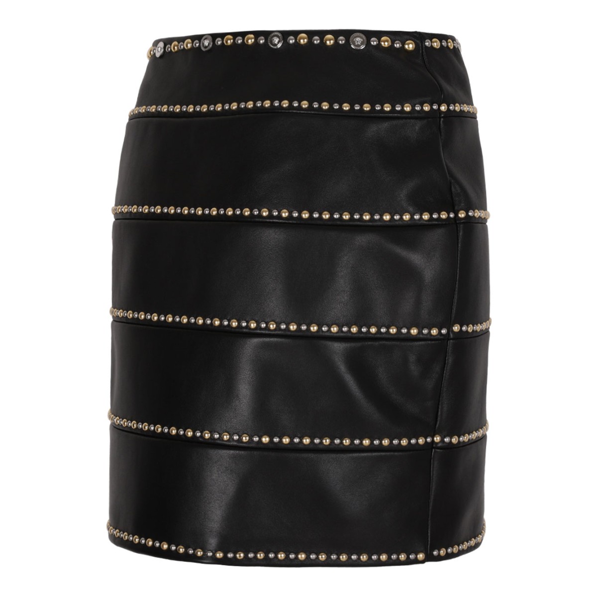 Black Decorated Leather Miniskirt