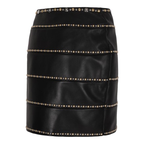 Black Decorated Leather Miniskirt