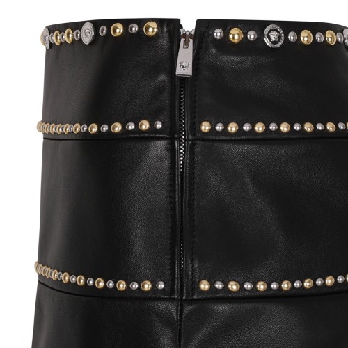 Black Decorated Leather Miniskirt