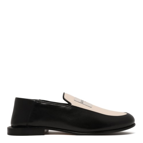 Black and White Label Loafers In Leather And Canvas