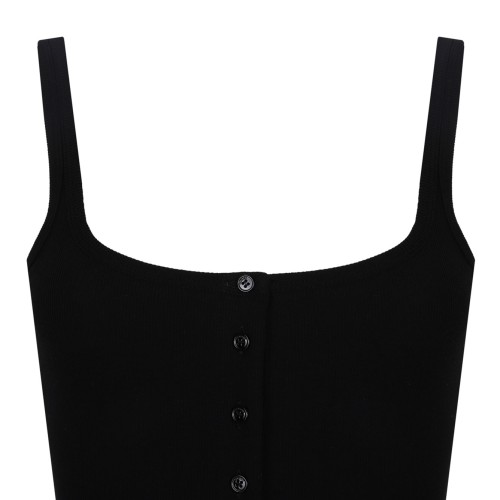 Black Ribbed Bodysuit With Logo