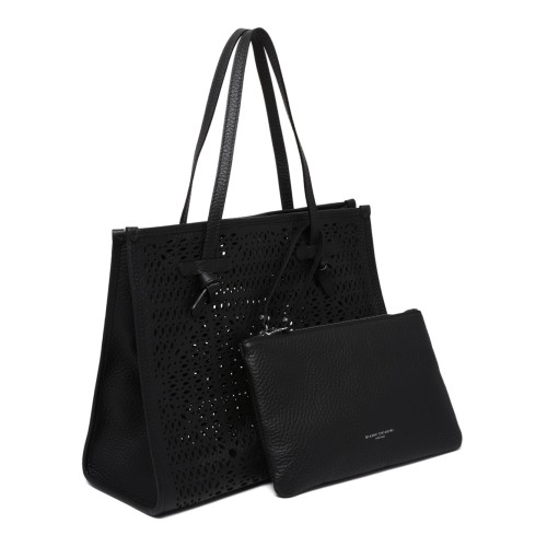Black Double Bubble Leather Tote Bag