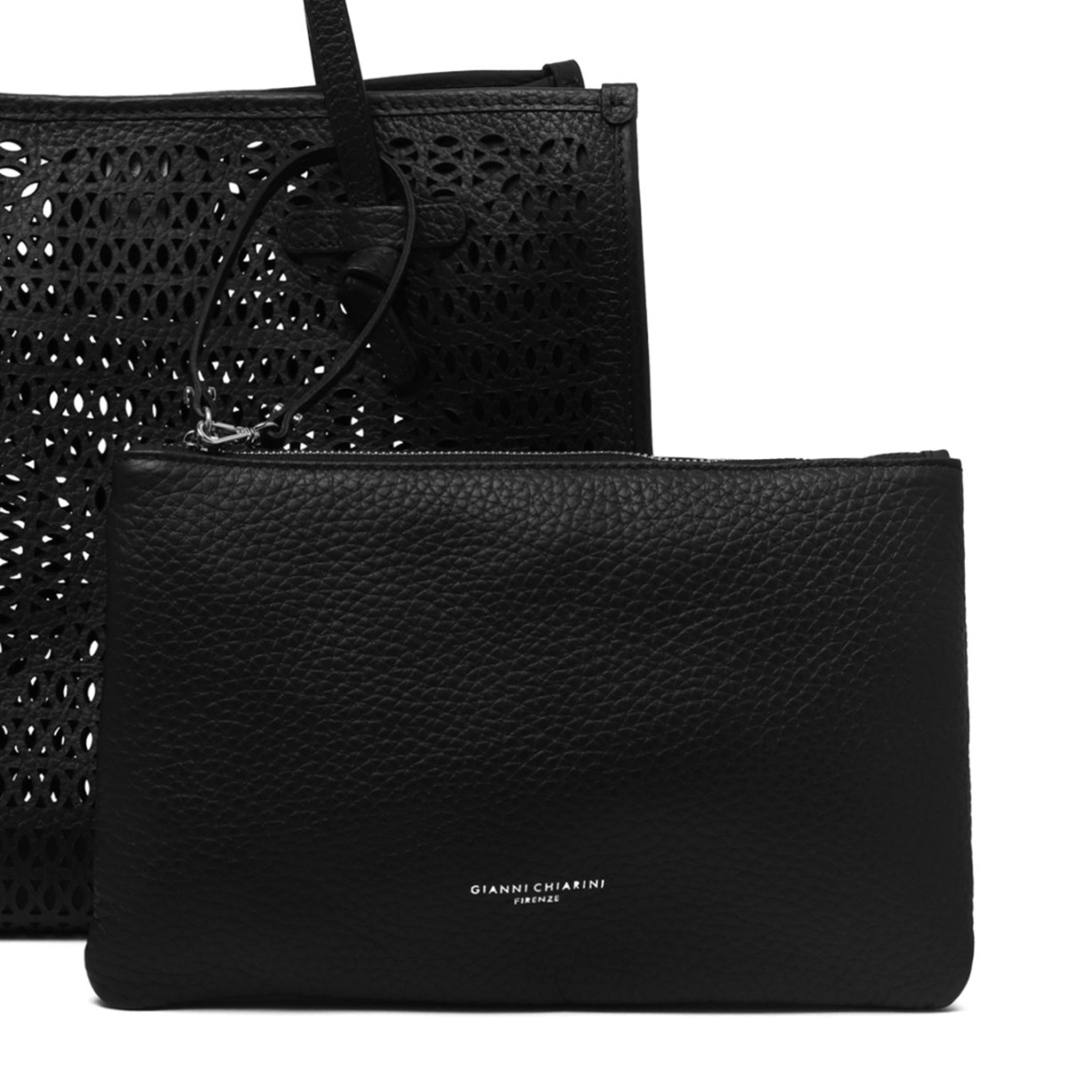 Black Double Bubble Leather Tote Bag