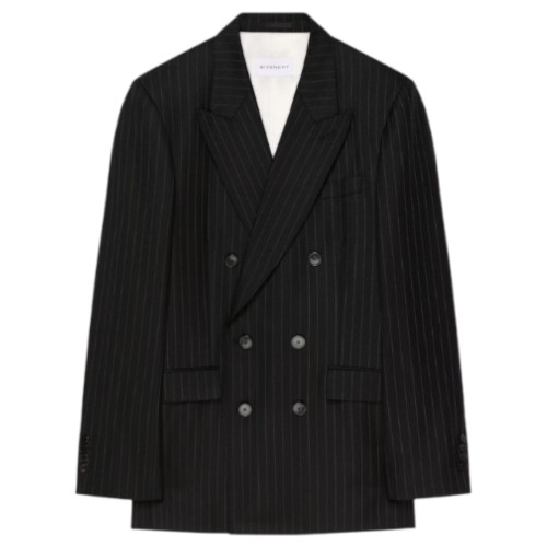 Black and Gray Fitted Striped Wool Jacket
