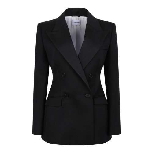 Black Wool Jacket With Satin Collar