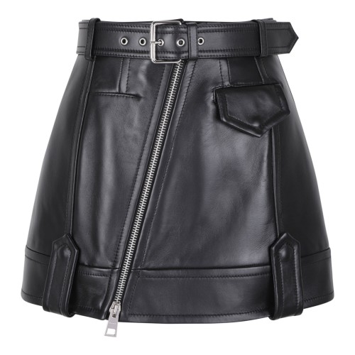 Black Biker-Style Miniskirt In Nappa Leather