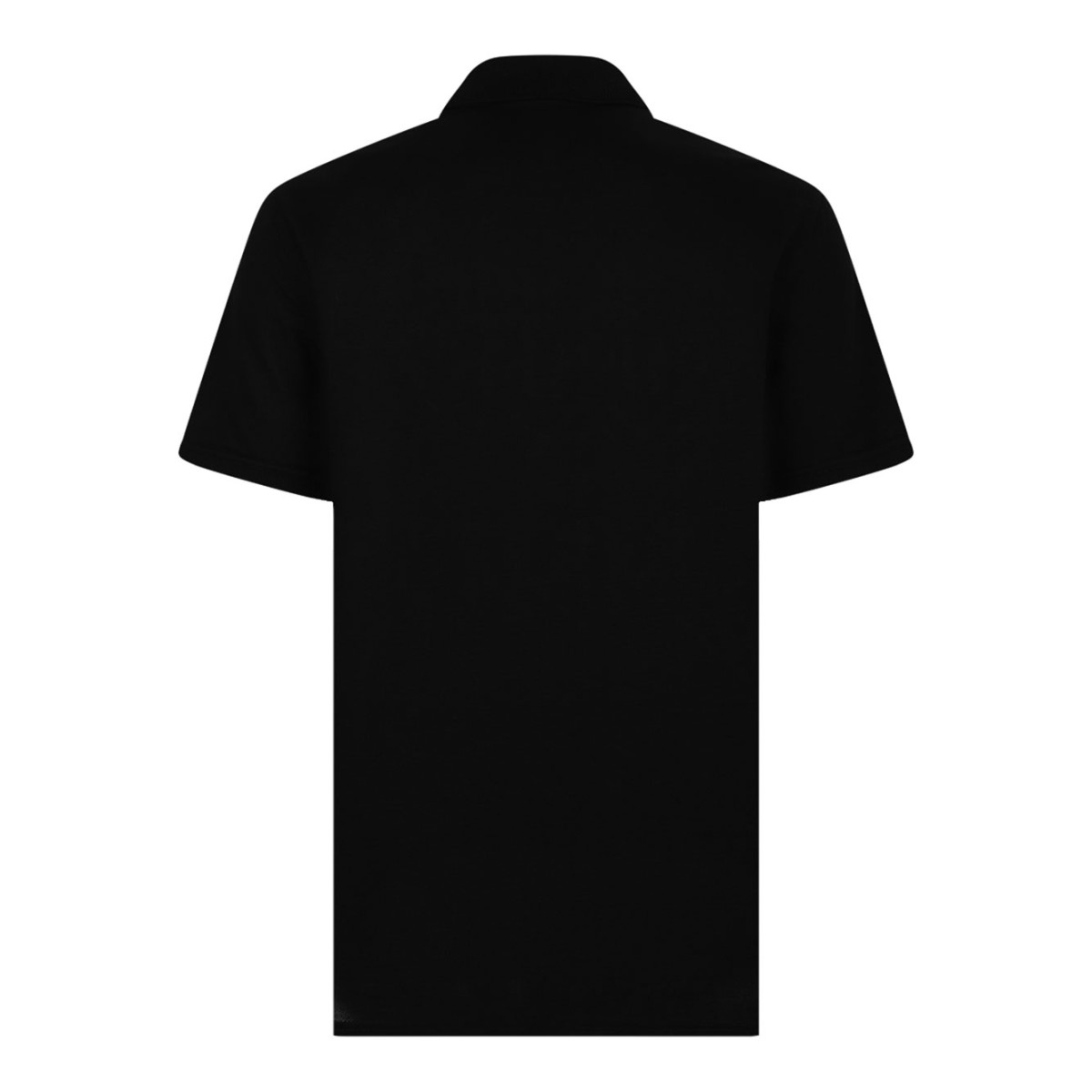 Black Cotton Logo Patch Polo Shirt With Grosgrain.