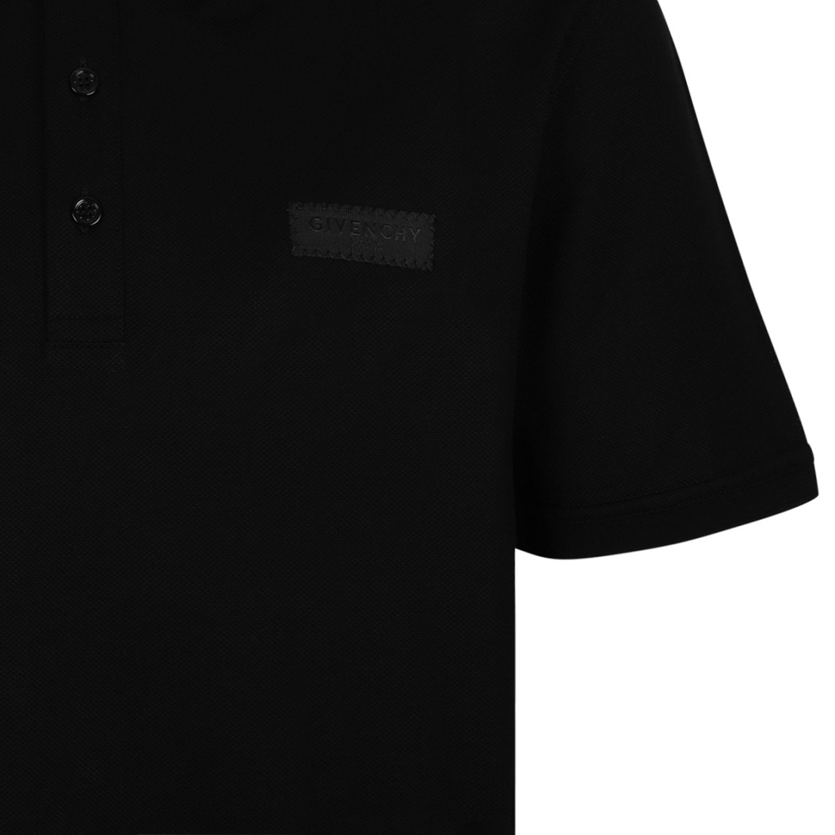 Black Cotton Logo Patch Polo Shirt With Grosgrain.