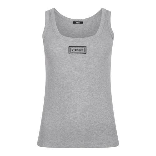 Grey Melange Stretch Ribbed Cotton Tank Top