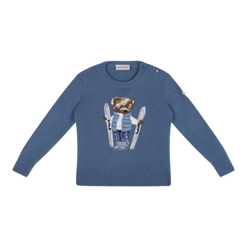 Light Blue Wool Knit Teddy Bear Sweater