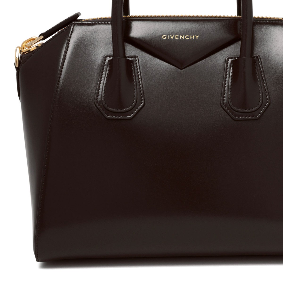 Brown Chocolate Antigona Small Leather Box Bag