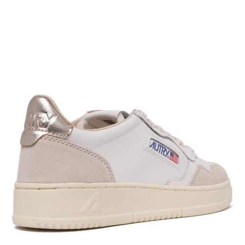 White and Light Beige Medalist Leather Sneakers