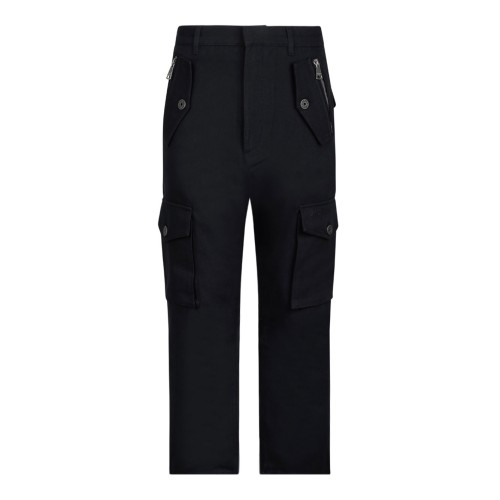 Black Cotton Cargo Trousers