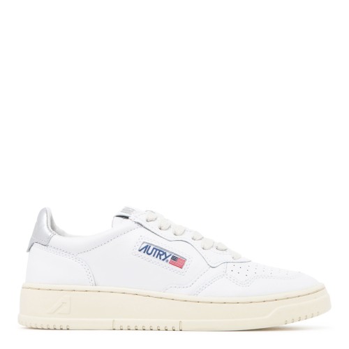 White and Silver Tone Medalist Sneakers