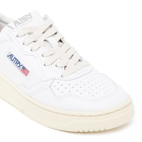 White and Silver Tone Medalist Sneakers