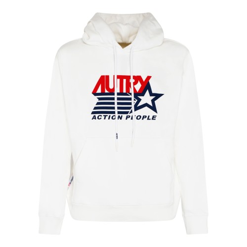 White Cotton Logo Print Drawstring Hoodie