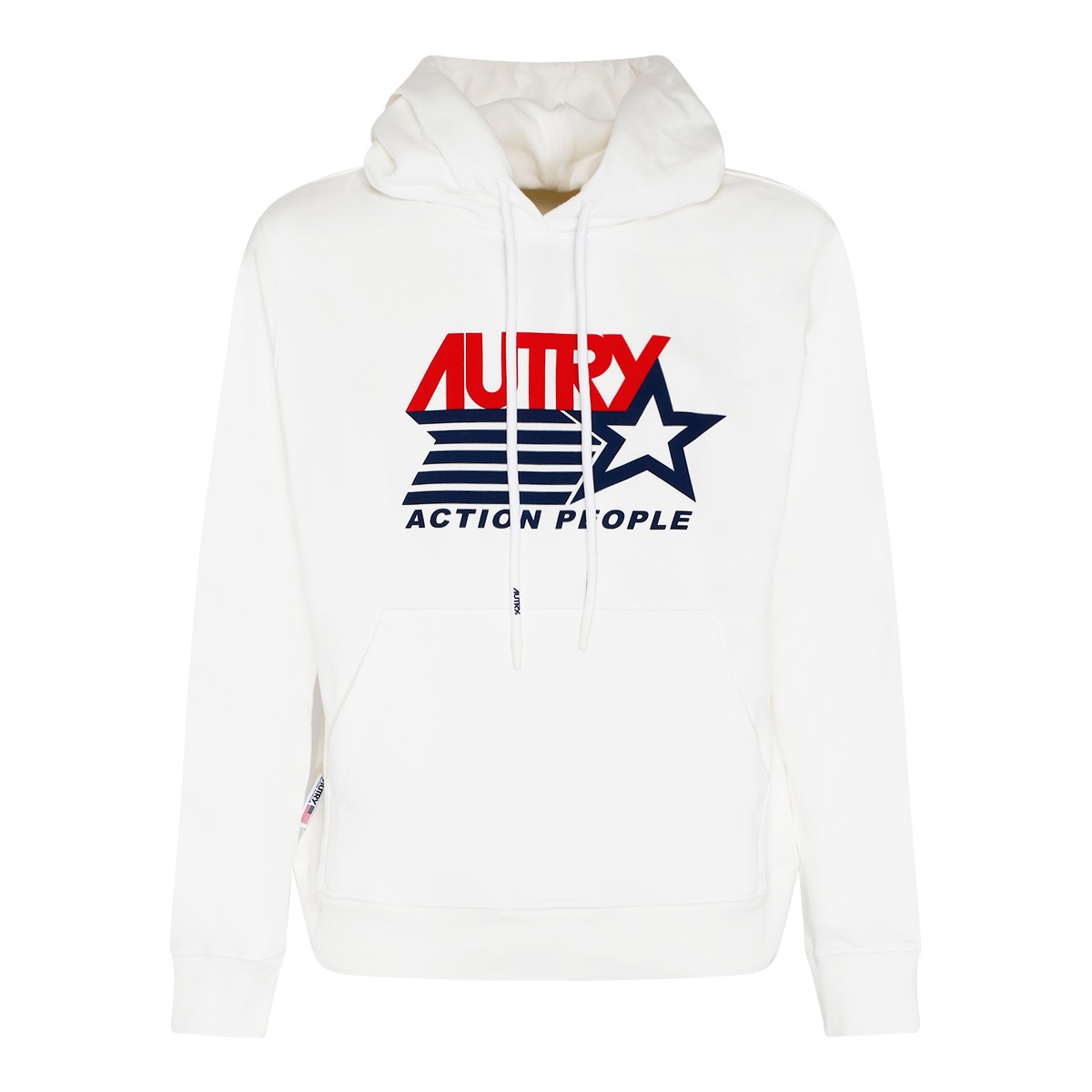 White Cotton Logo Print Drawstring Hoodie