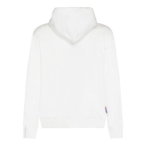 White Cotton Logo Print Drawstring Hoodie