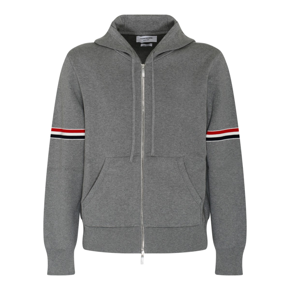 Grey Cotton Striped Zip Up Hoodie