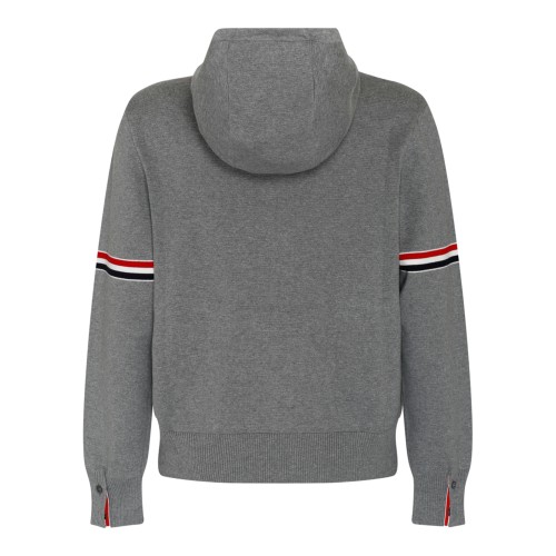 Grey Cotton Striped Zip Up Hoodie