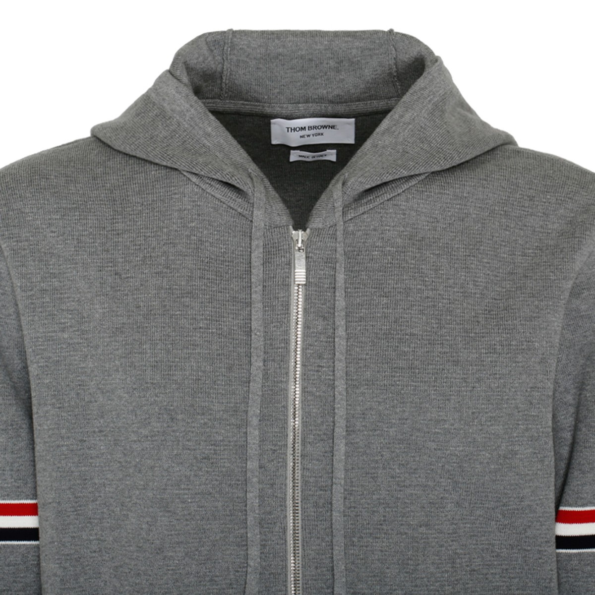 Grey Cotton Striped Zip Up Hoodie