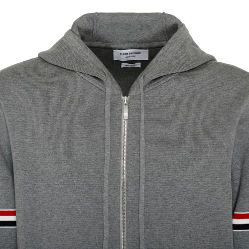 Grey Cotton Striped Zip Up Hoodie
