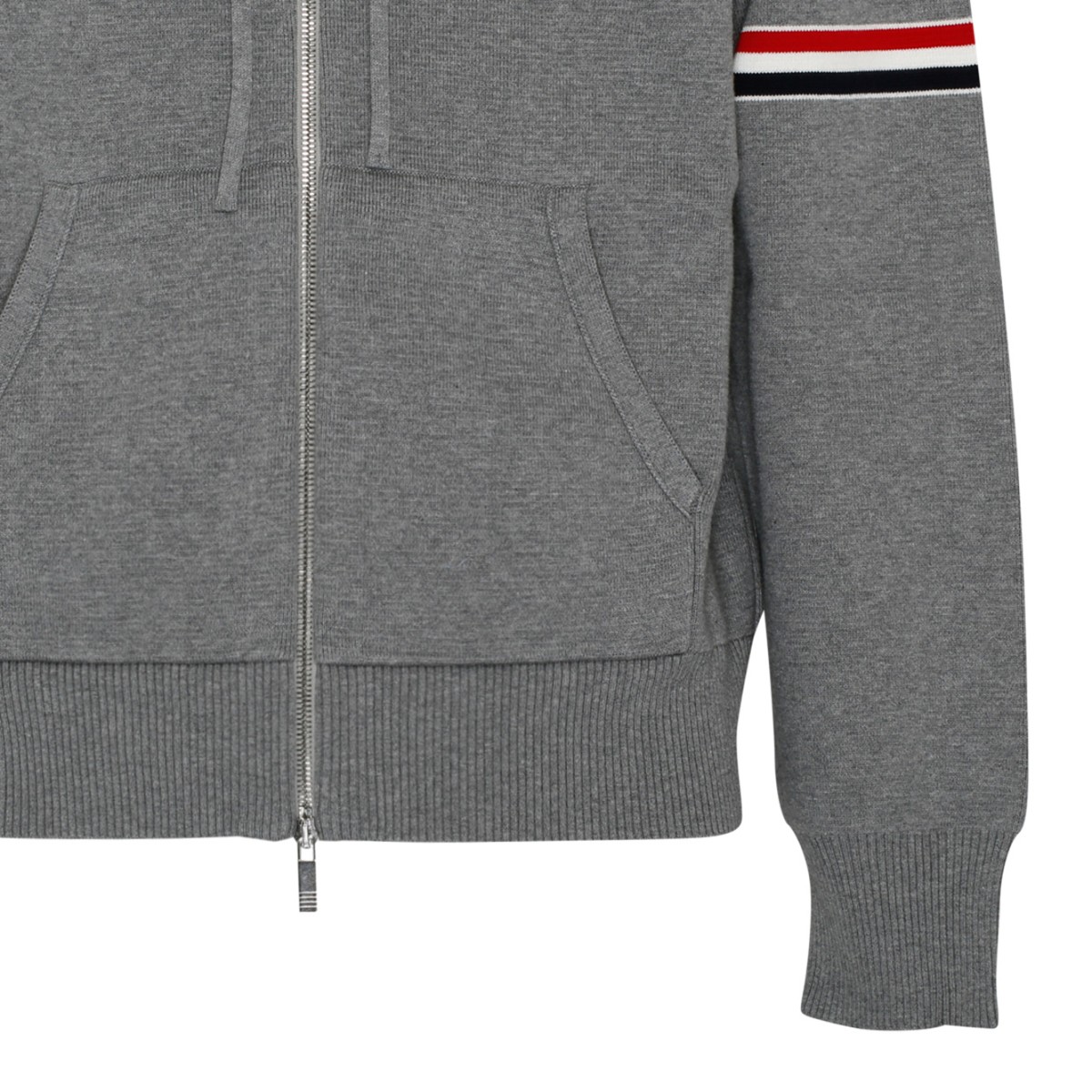 Grey Cotton Striped Zip Up Hoodie
