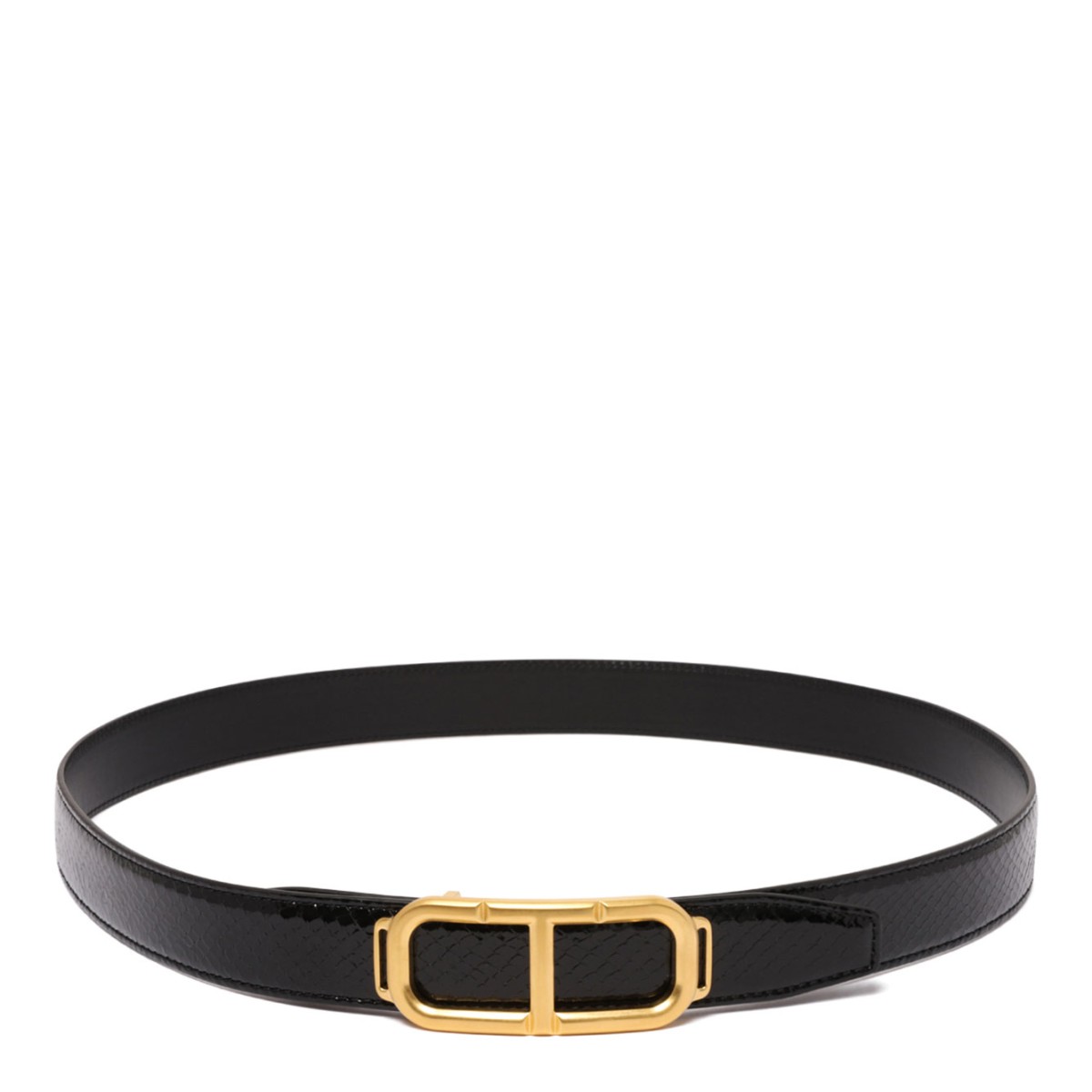 Black Printed Leather Stadium T Belt