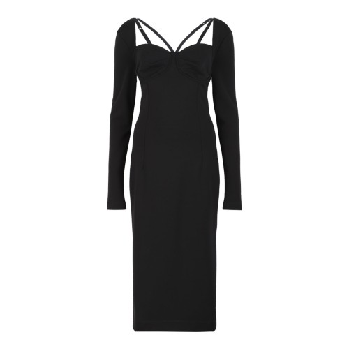Black Calf-Length Stretch Viscose Jersey Milano Rib Dress