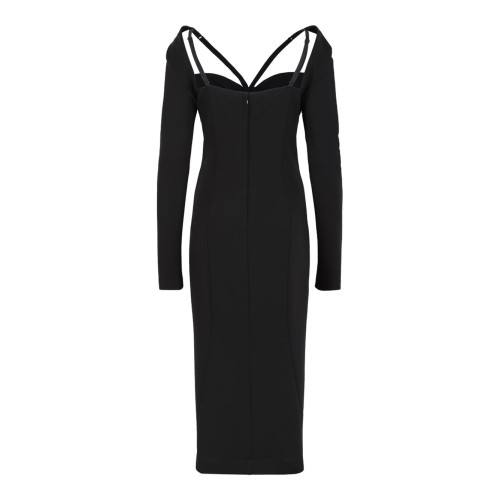 Black Calf-Length Stretch Viscose Jersey Milano Rib Dress 2