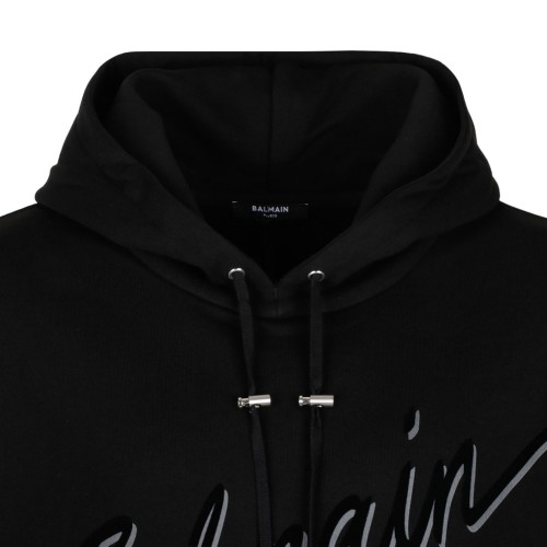 Black Flocked Logo Hoodie