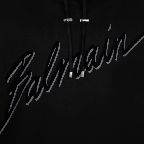 Black Flocked Logo Hoodie