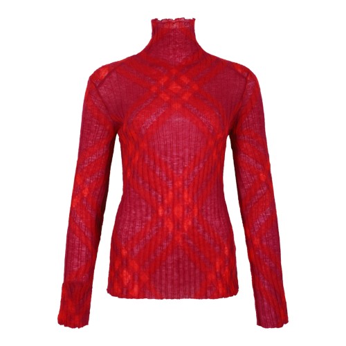 Raspberry Pink Plaid-Check Rib-Knit Jumper