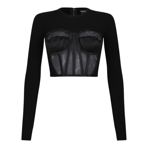 Black Fine-Rib Bustier Jumper