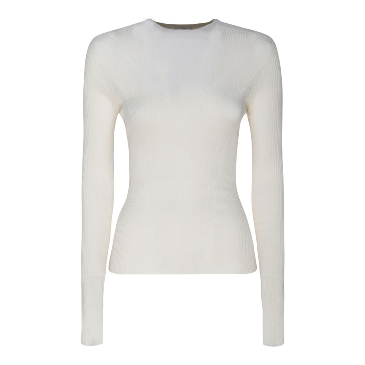 Milk White Cashmere Long Sleeve Ribbed Knit Top