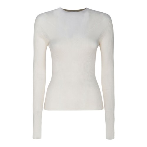 Milk White Cashmere Long Sleeve Ribbed Knit Top