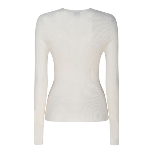 Milk White Cashmere Long Sleeve Ribbed Knit Top 2