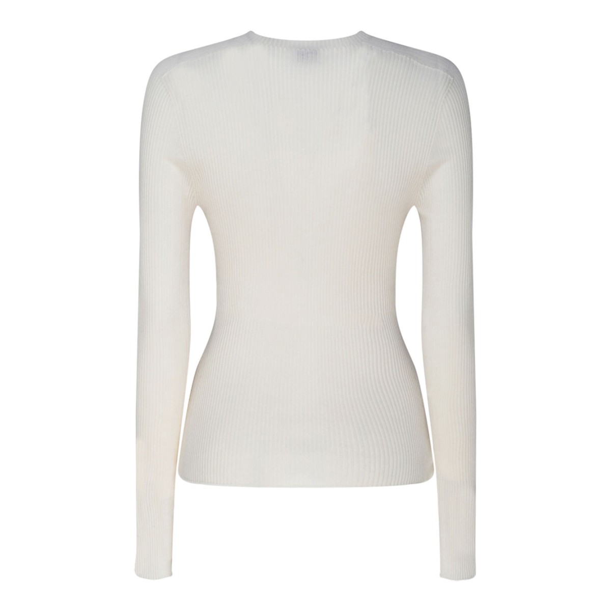 Milk White Cashmere Long Sleeve Ribbed Knit Top