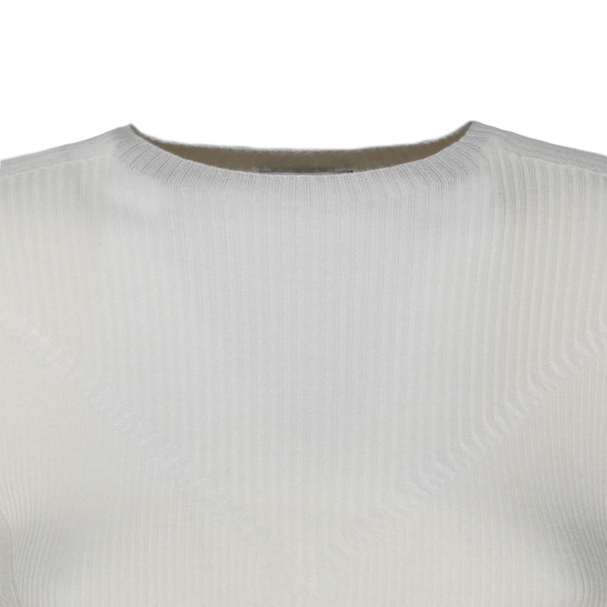 Milk White Cashmere Long Sleeve Ribbed Knit Top