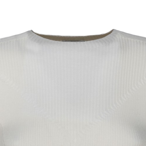 Milk White Cashmere Long Sleeve Ribbed Knit Top
