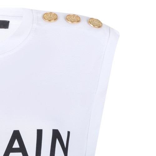 White and Black Logo Print Tank Top