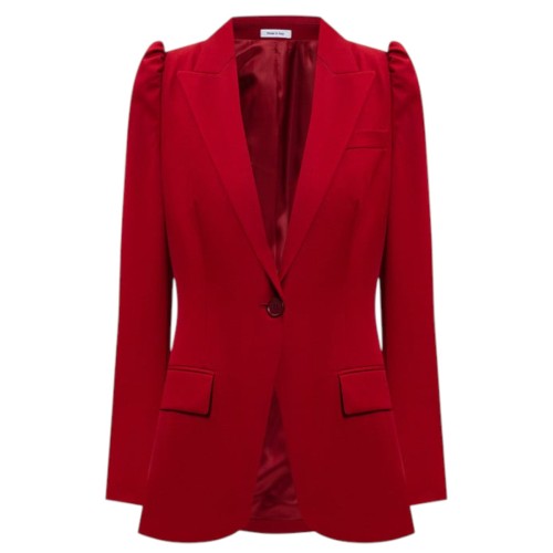 Red Wool Single-Breasted Blazer
