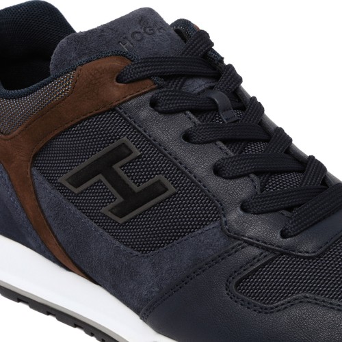 Blue Panelled-Leather Sneakers