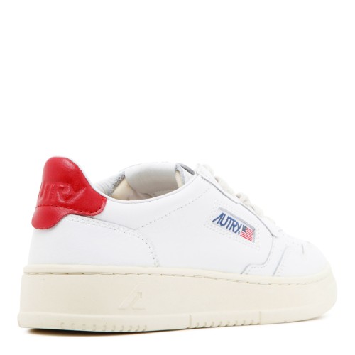 White and Red Medalist Low Top Sneakers