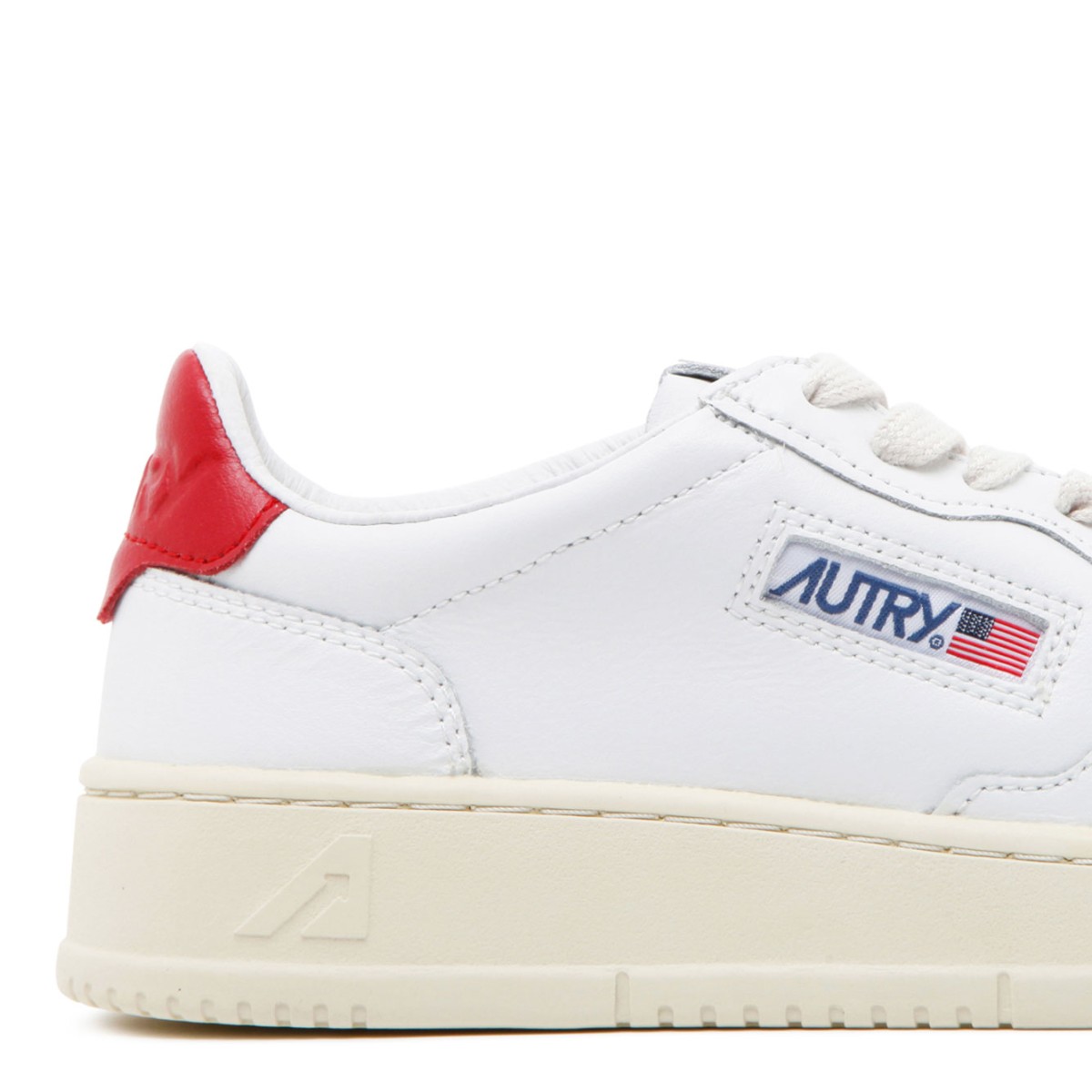 White and Red Medalist Low Top Sneakers