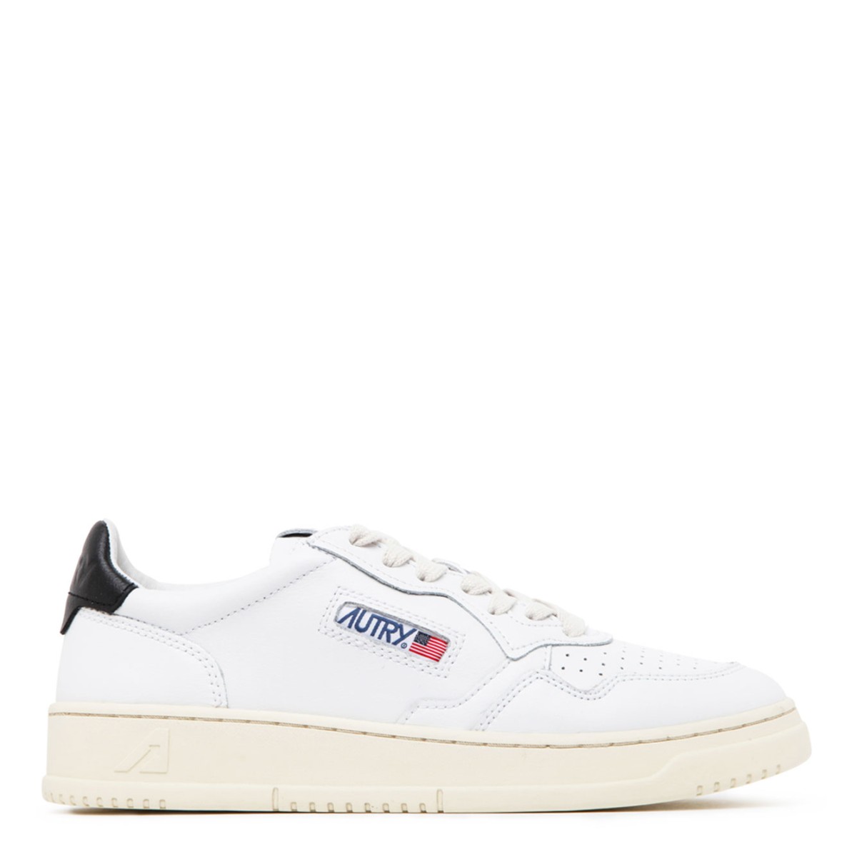 White and Black Leather Low Top Sneakers