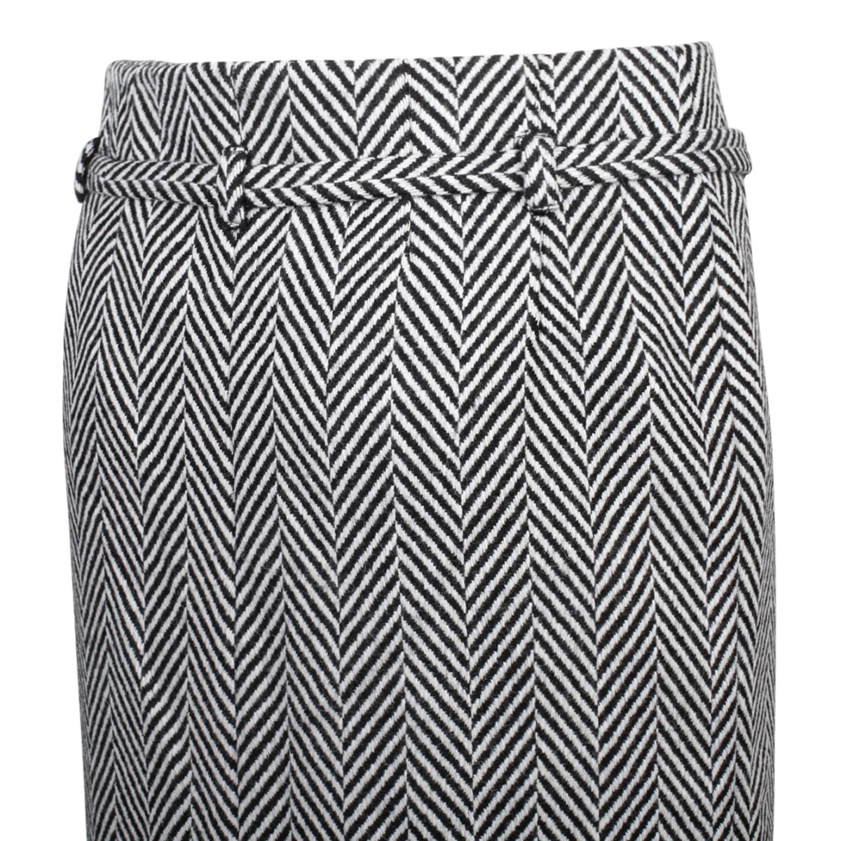 Black and White Virgin Wool Chevron Pattern Midi Pencil Skirt